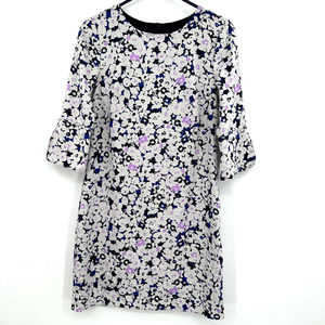 Banana Republic size 0 floral mini dress bell sleeves zip up rear white purple‎
